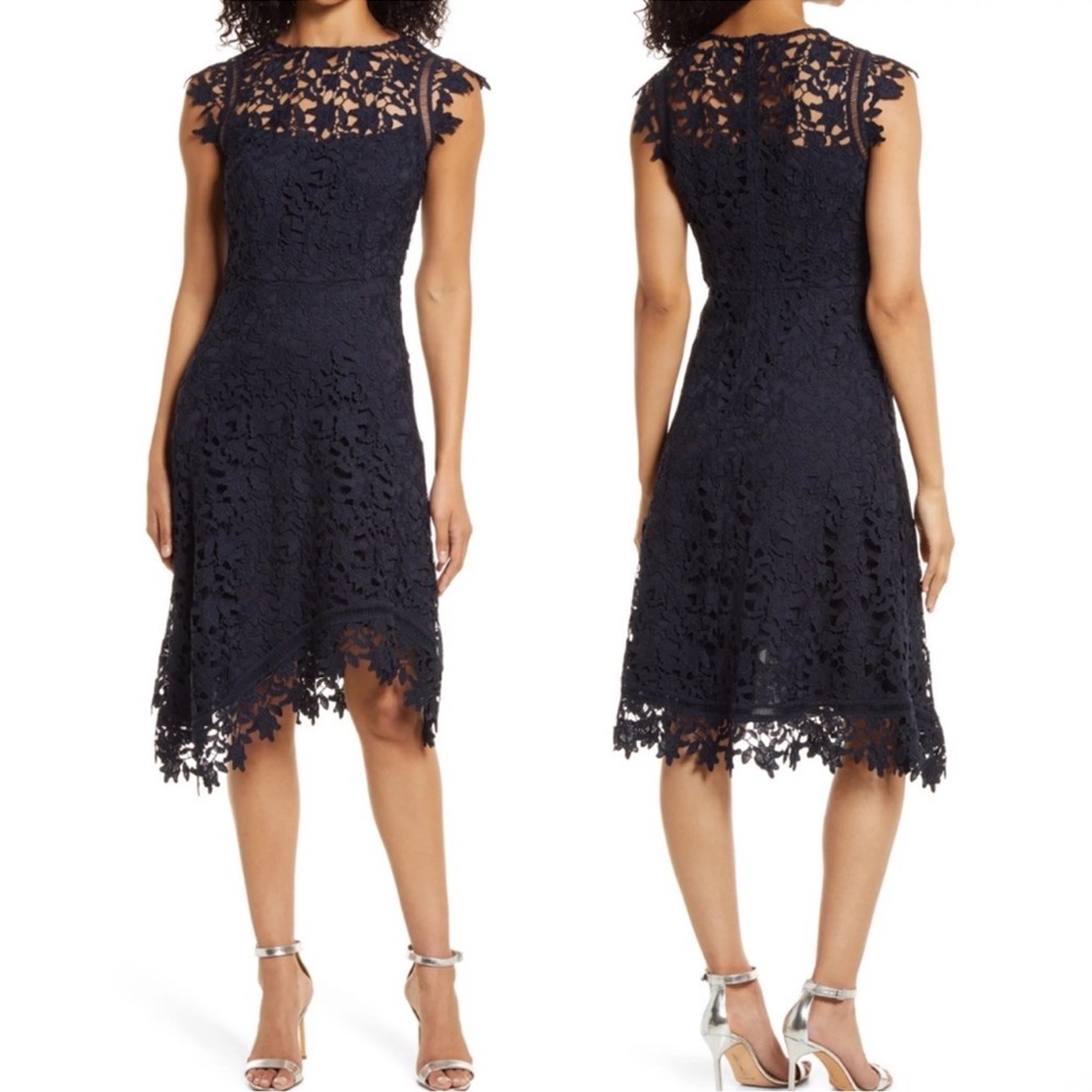 Eliza J Navy Lace Midi Dress